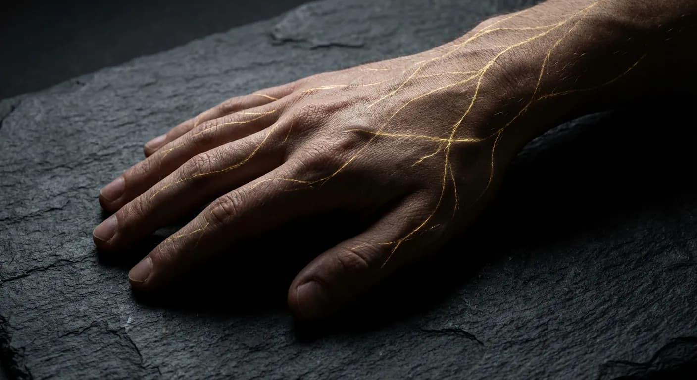 Gros plan artistique représentant les fibres nerveuses sur une main