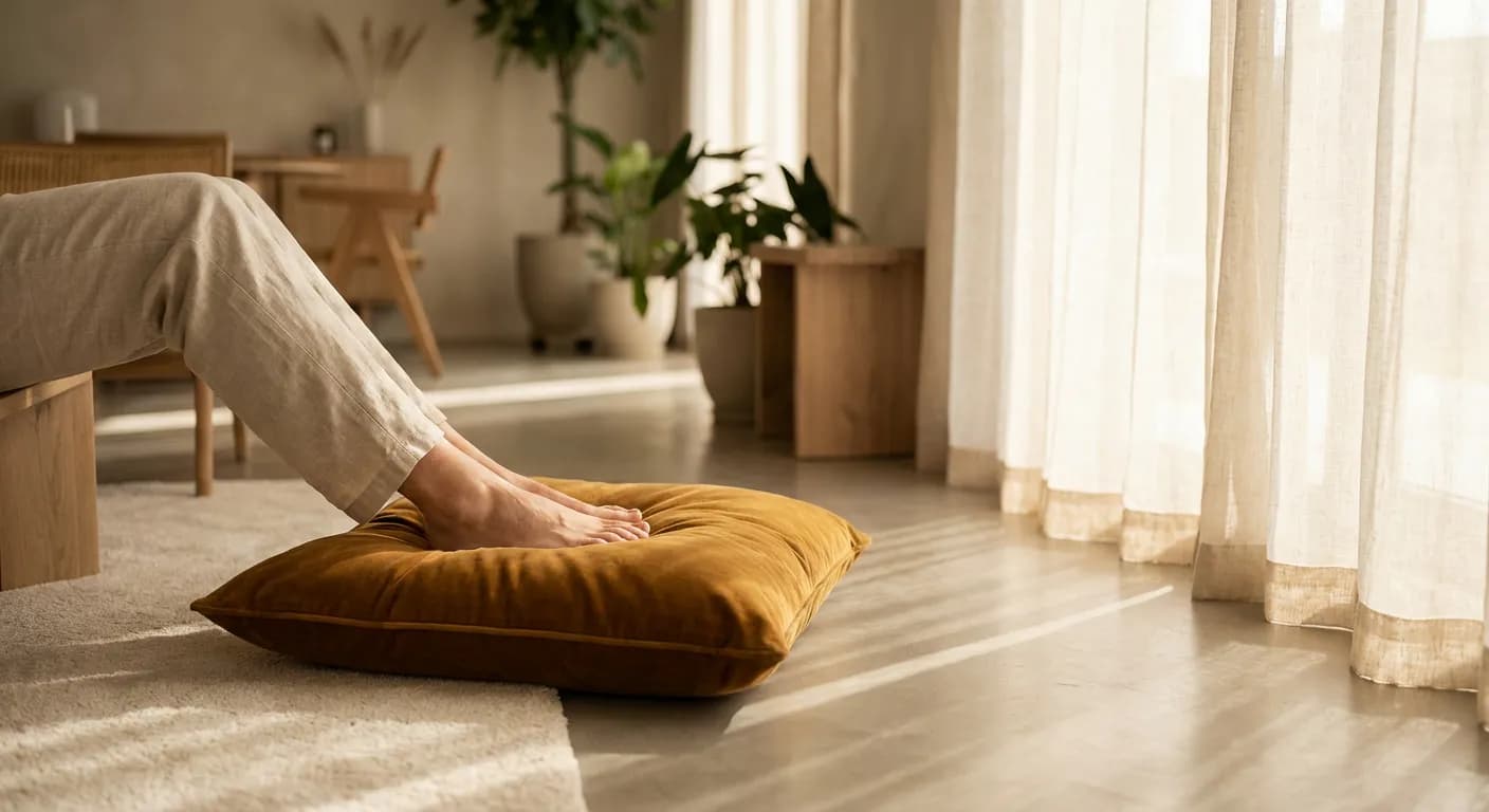 Patient se reposant sereinement après une intervention de stent à la jambe dans un intérieur luxueux