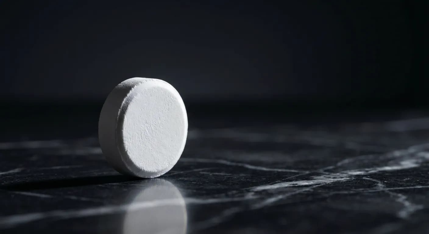 Gros plan d'un comprimé d'alprazolam sur une surface sombre