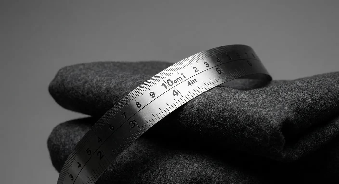 Gros plan minimaliste d'un ruban à mesurer symbolisant le calcul du poids d'une poitrine 95D.