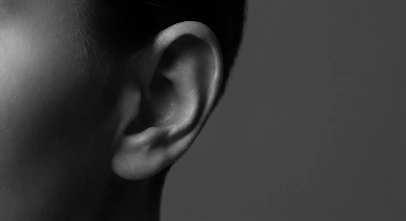 Gros plan iconique d'une oreille saine, symbole de la chirurgie du tympan