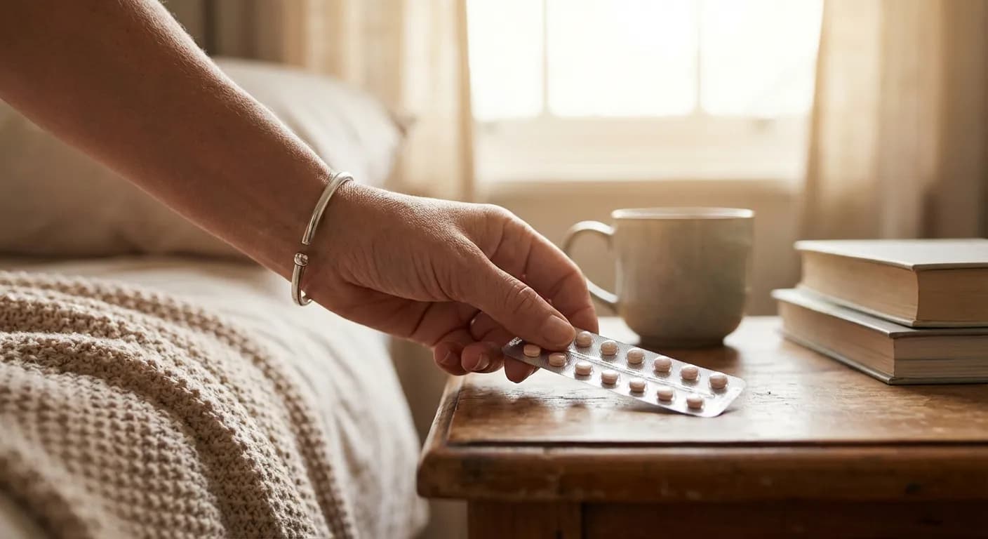 Détail d'une main prenant sa plaquette de pilules le matin