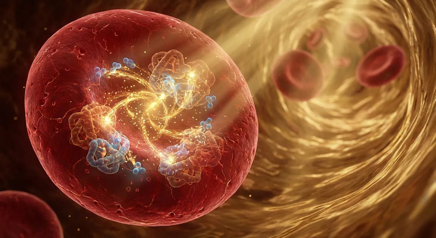 Mécanisme biologique du fer dans le sang Représentation microscopique de l'absorption du fer par les globules rouges.