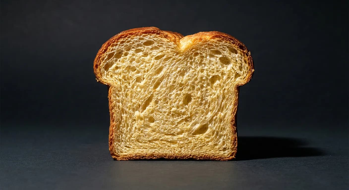 Brioche périmée : peut-on encore la manger sans risque ? Gros plan minimaliste sur une tranche de brioche moelleuse avec un fort contraste