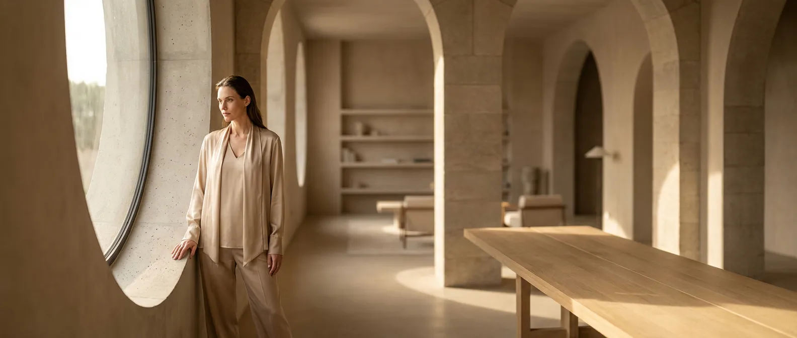 Silhouette élégante d'une femme mettant en avant sa posture et l'impact visuel d'une poitrine 95D, style éditorial haute couture.