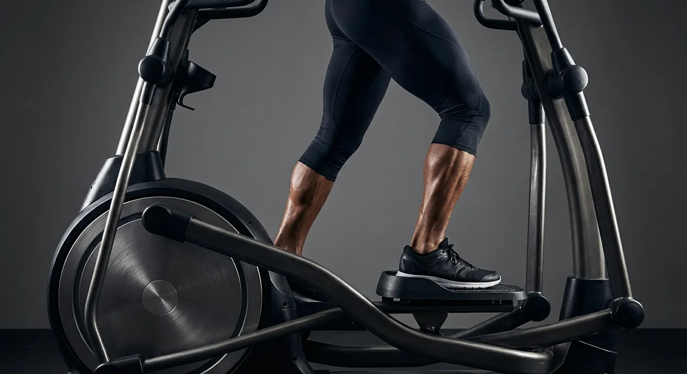 Gros plan sur les muscles des jambes pendant une séance de vélo elliptique