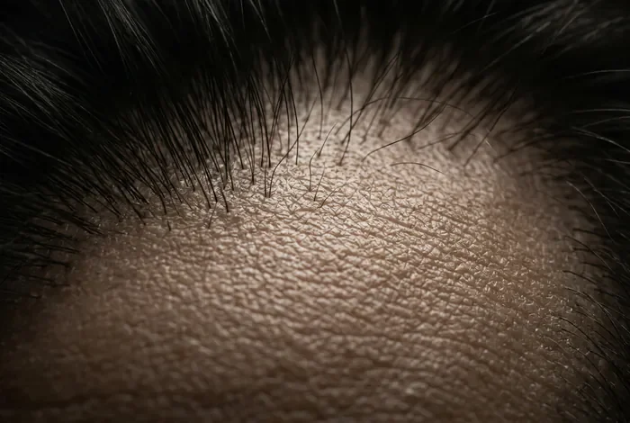 Gros plan macro sur la texture d'un cuir chevelu sain