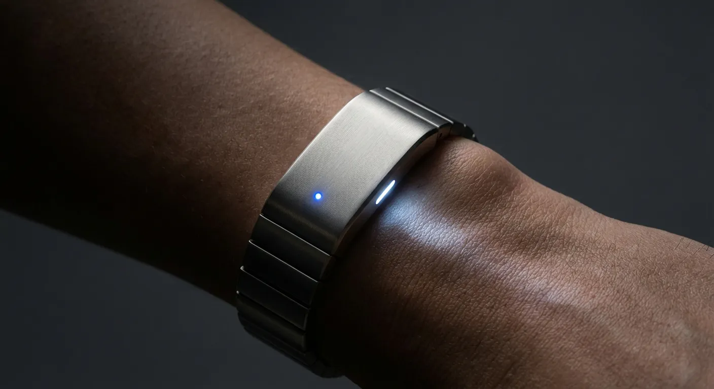 Gros plan du bracelet de neurostimulation Remedee Labs sur un poignet