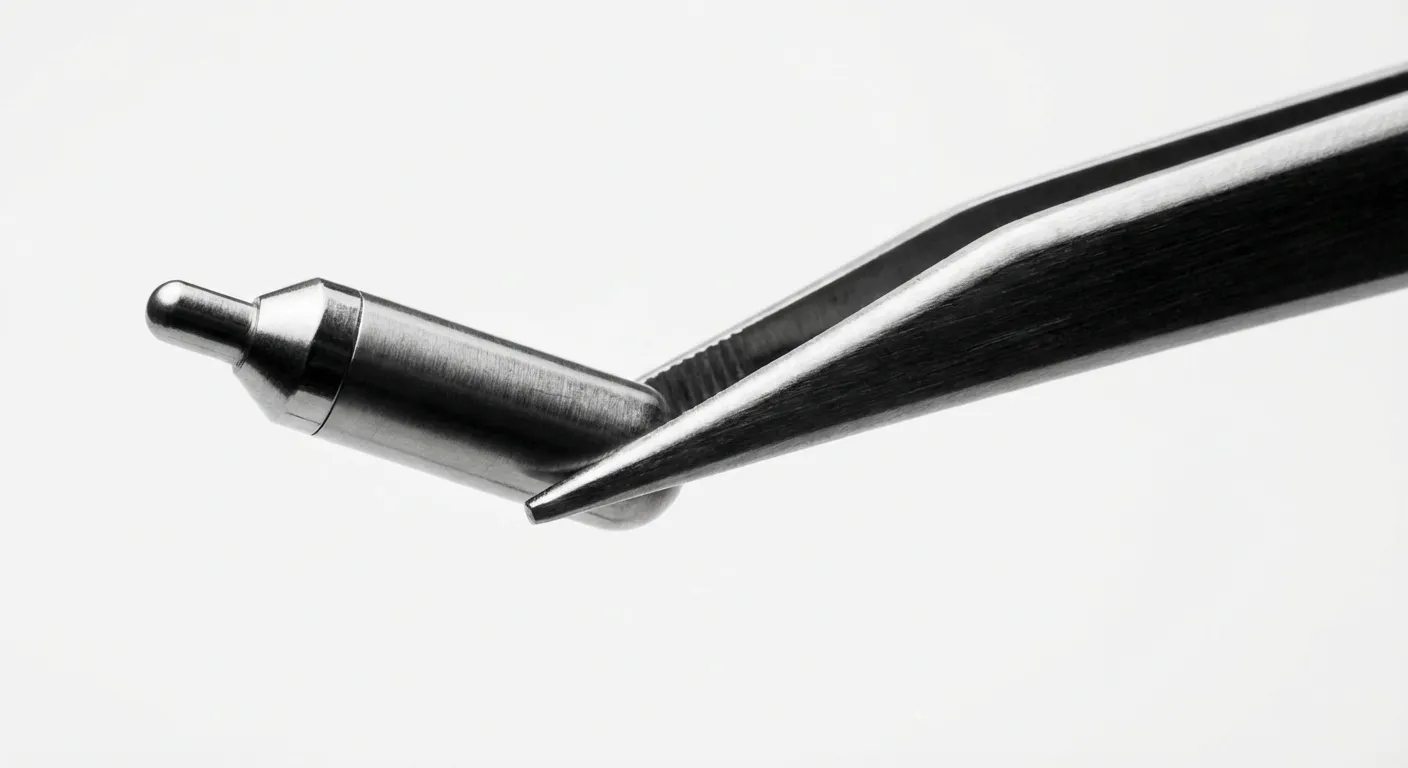 Gros plan minimaliste du dispositif Reveal cardio, moniteur cardiaque miniature.