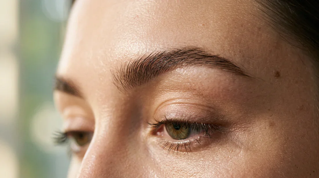 Gros plan élégant et artistique sur un sourcil, symbolisant la renaissance et le soin