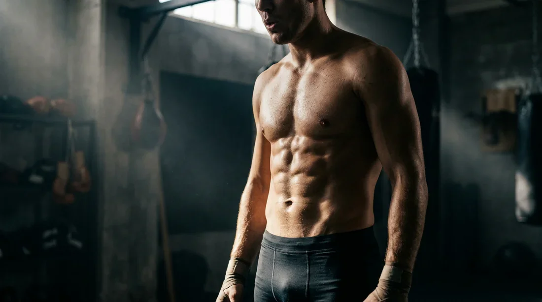 Vue cinématographique et détaillée de la musculature abdominale chez un athlète