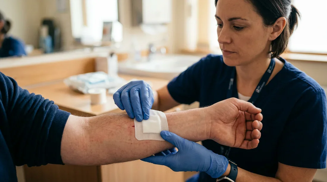 Application d'un pansement stérile par un professionnel de santé