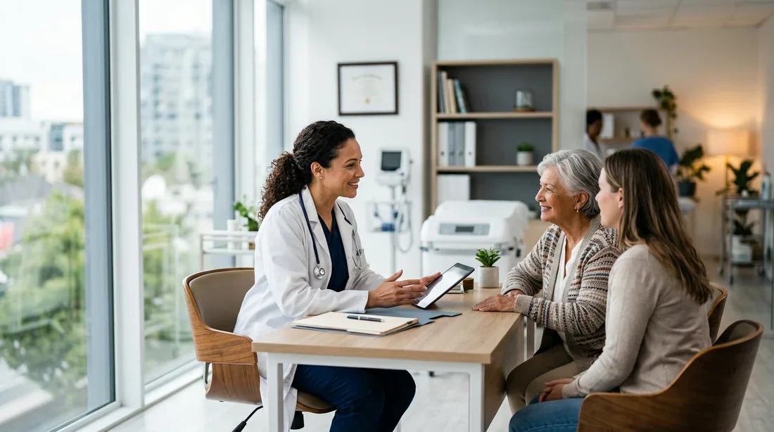 Consultation médicale spécialisée en post-partum Médecin bienveillant dans un cabinet médical moderne pour une consultation sur la santé