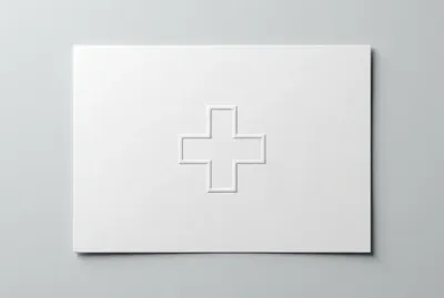 Gros plan minimaliste sur un document officiel de santé avec un symbole médical discret.