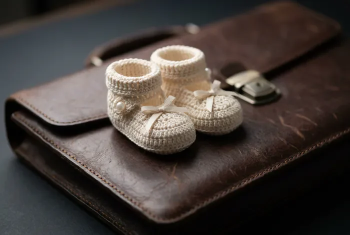 Être enceinte au chômage : droits et démarches en 2026 Symbolique de la maternité et de la carrière avec des chaussures de bébé sur un dossier professionnel