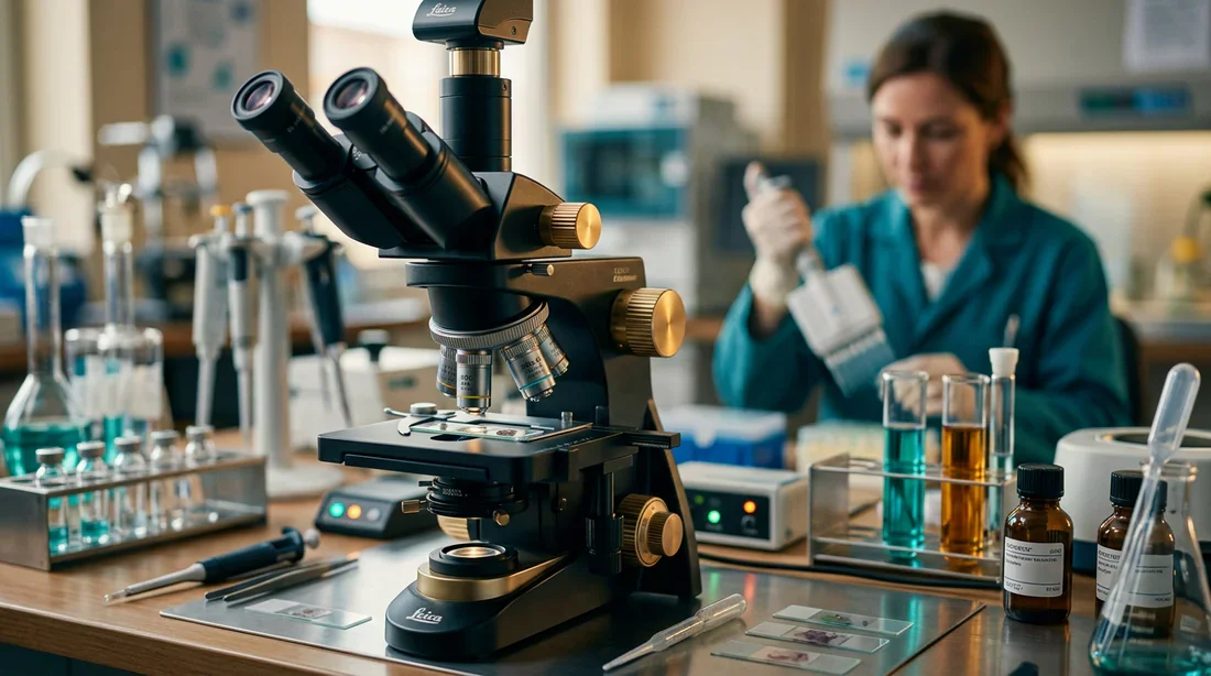 Microscope dans un laboratoire de recherche médicale