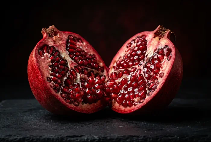 Gros plan minimaliste sur une grenade pour illustrer l'aspect nutritionnel et santé