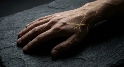 Gros plan artistique représentant les fibres nerveuses sur une main