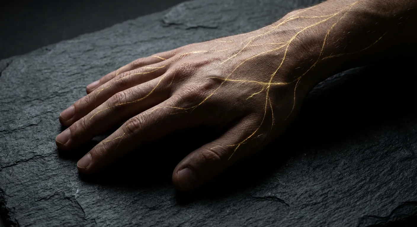 Gros plan artistique représentant les fibres nerveuses sur une main