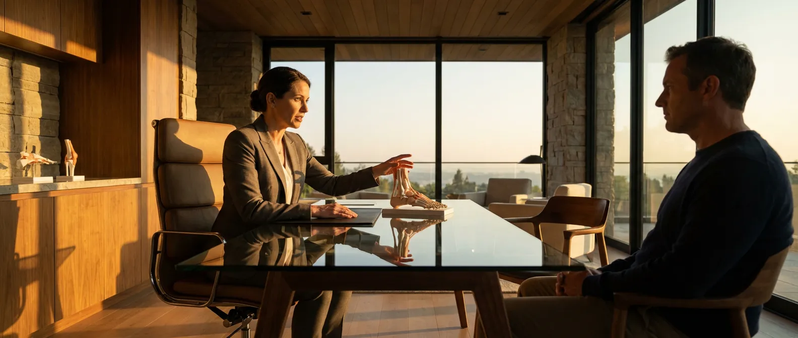 Consultation médicale spécialisée pour un échec de chirurgie du pied dans un environnement luxueux