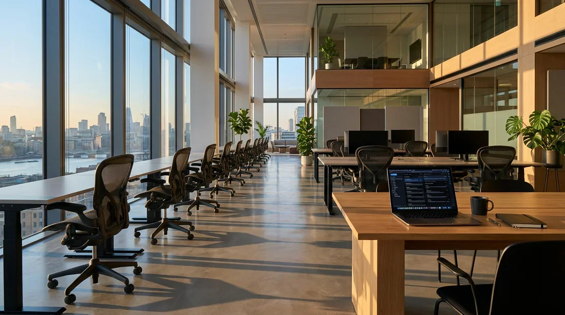 Le bureau vide au repos Bureau moderne vide symbolisant le repos pendant un arrêt de travail