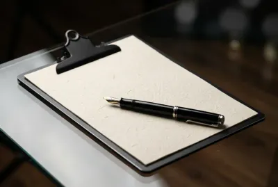 Gros plan minimaliste sur un bloc-notes, symbole du questionnaire de risques professionnels