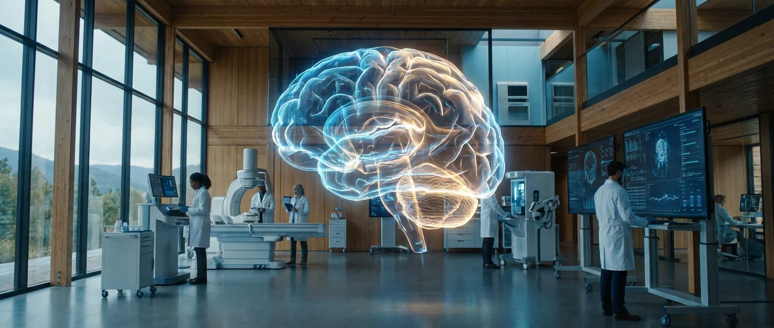 Représentation conceptuelle et sophistiquée du cerveau humain dans un environnement médical moderne pour le diagnostic de la SEP.