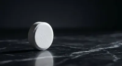 Gros plan d'un comprimé d'alprazolam sur une surface sombre