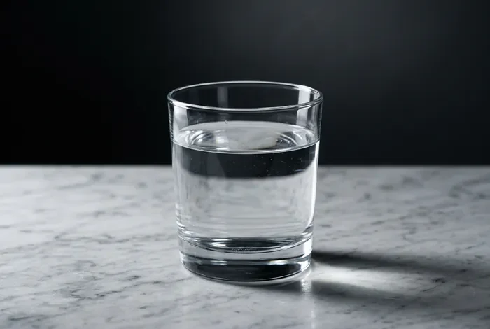 Citrafleet ne fonctionne pas : que faire pour la coloscopie Un verre d'eau sur une surface en marbre, symbole de préparation médicale