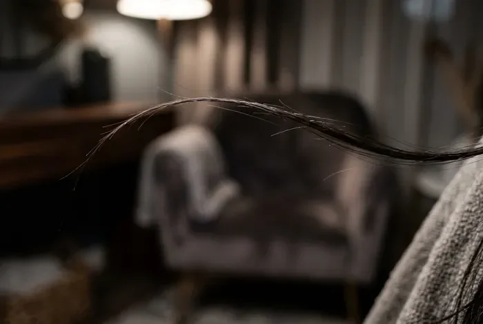 Entyvio et perte de cheveux : effets secondaires observés Gros plan minimaliste d'un cheveu sous un éclairage studio