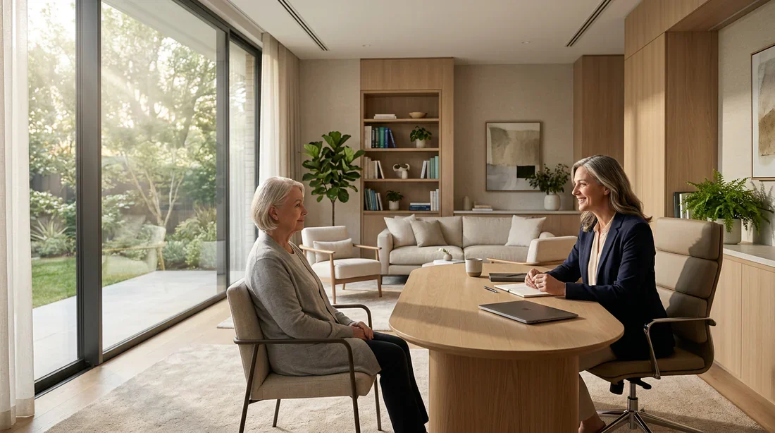 Espace de consultation médicale moderne et serein baigné de lumière naturelle