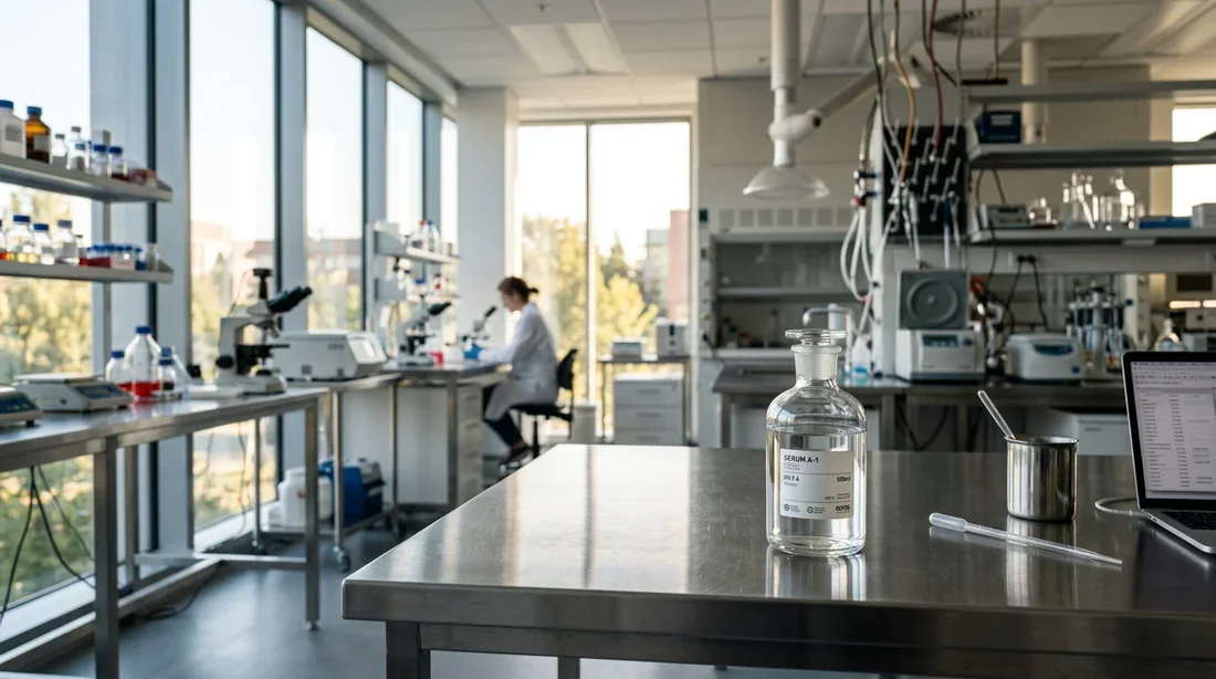 Quels sont les dangers des compléments Bionutrics - Analyse en laboratoire Laboratoire scientifique moderne avec une bouteille en verre sur une table