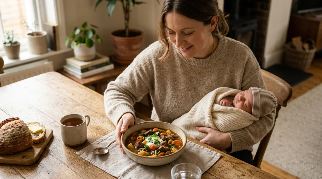Alimentation et bien-être pendant l'allaitement Une maman sereine profitant d'un repas réconfortant tout en prenant soin de son bébé