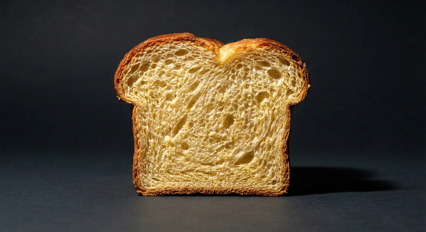 Gros plan minimaliste sur une tranche de brioche moelleuse avec un fort contraste