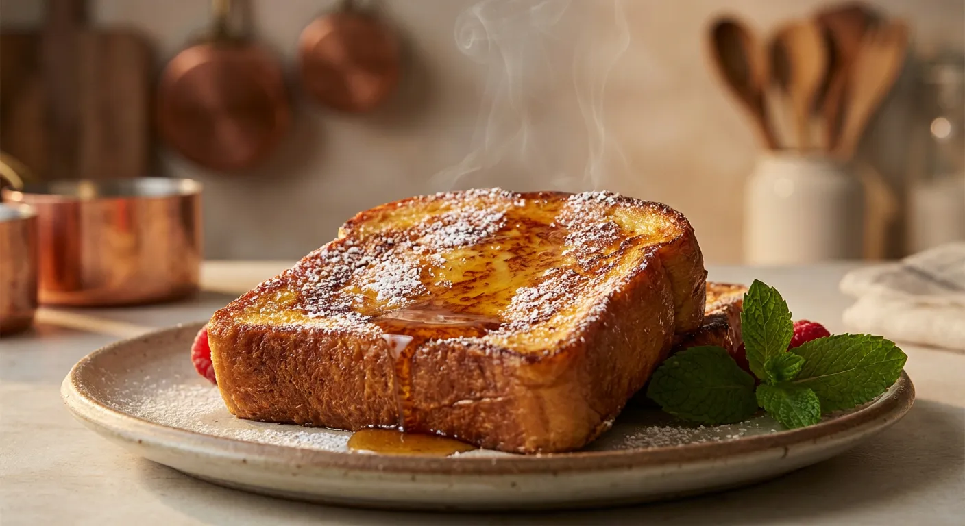 Pain perdu gourmand fait à partir de brioche recyclée avec du sirop d'érable