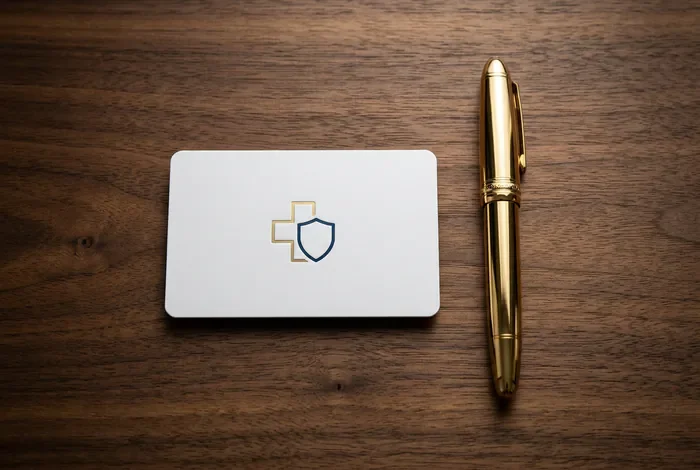 Symbolique d'une carte de santé et d'un stylo de fonctionnaire