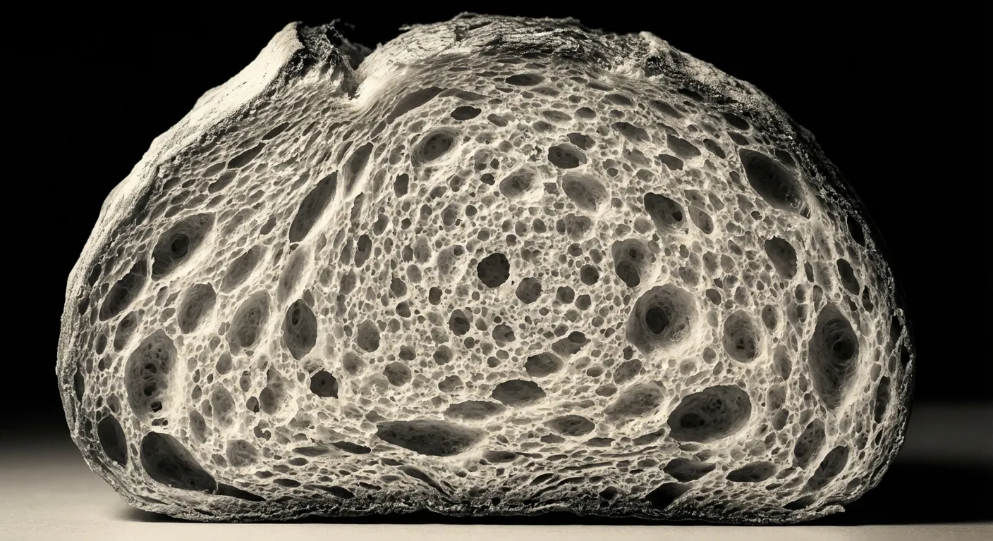 Vue rapprochée minimaliste d'une tranche de pain de mie sur fond sombre