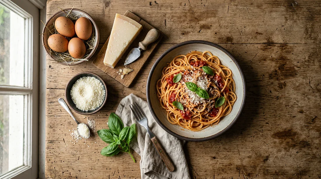 Ingrédients frais pour la préparation de pâtes carbonara