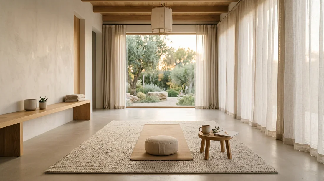 Bannière de l'article sur la perte de poids après une appendicite Vue cinématique d'un intérieur minimaliste baigné de lumière naturelle évoquant le bien-être