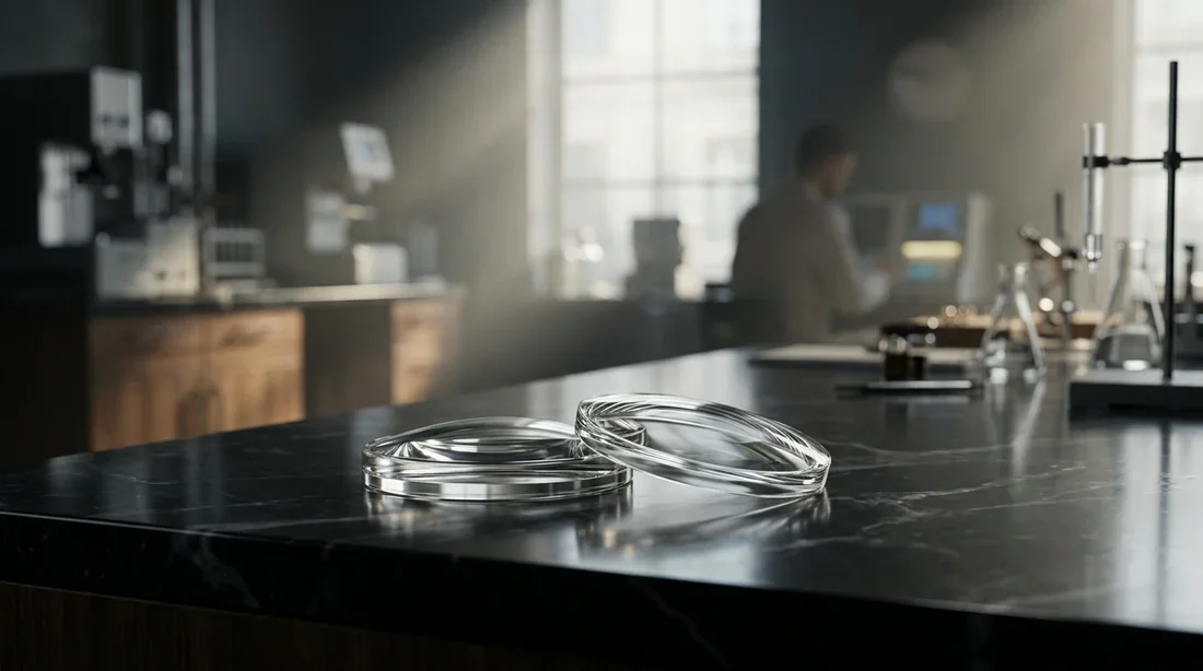 Qualité optique : L'excellence des verres de classe A Comparaison visuelle professionnelle de deux types de verres optiques sur un support luxueux