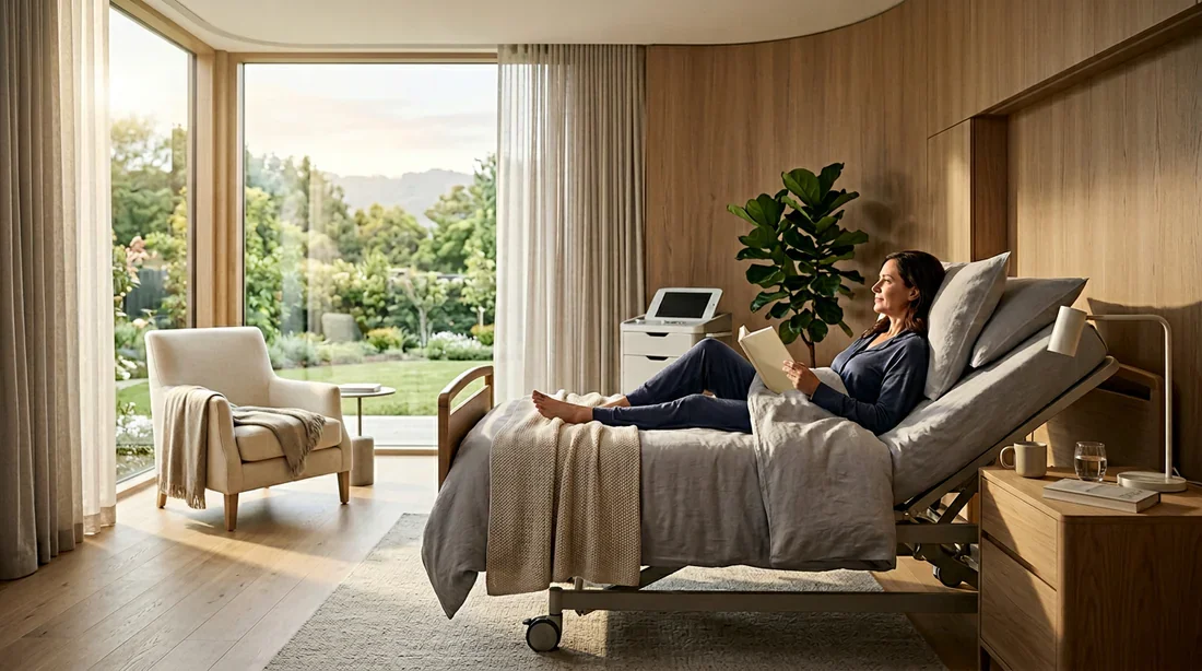 Un environnement de récupération apaisant Espace de repos serein et lumineux pour une convalescence post-opératoire.