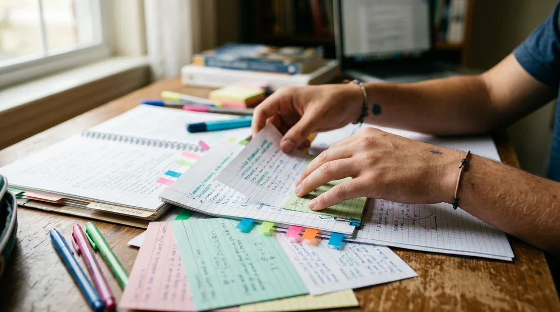 Un étudiant concentré dans une bibliothèque moderne pour illustrer la réflexion sur l'orientation scolaire