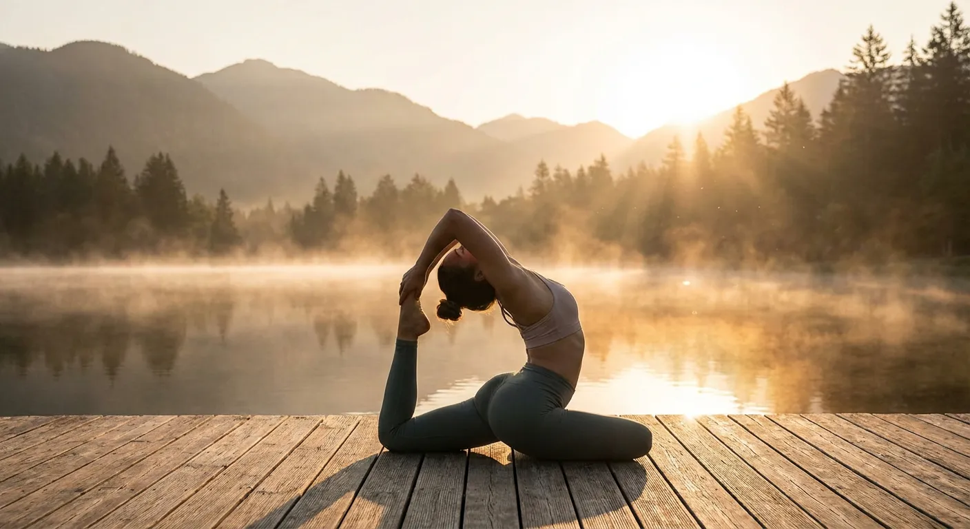 Une personne pratiquant le yoga en extérieur illustrant la mobilité retrouvée.