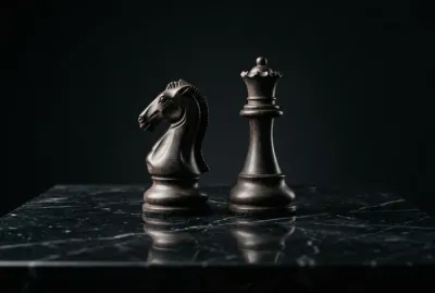 Symbolique minimaliste de deux pièces d'échecs illustrant la rupture de communication dans une relation toxique.