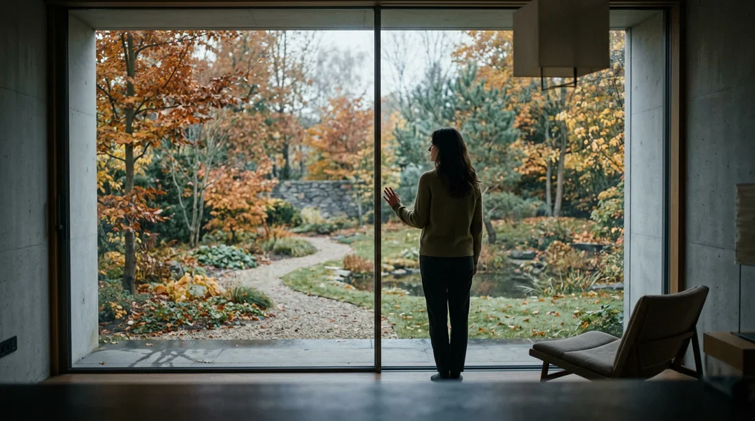 Distance émotionnelle au sein de la famille Une femme regardant par la fenêtre, évoquant la distance émotionnelle et le silence dans les relations familiales.