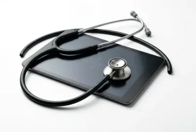 Stéthoscope et tablette médicale sur fond minimaliste