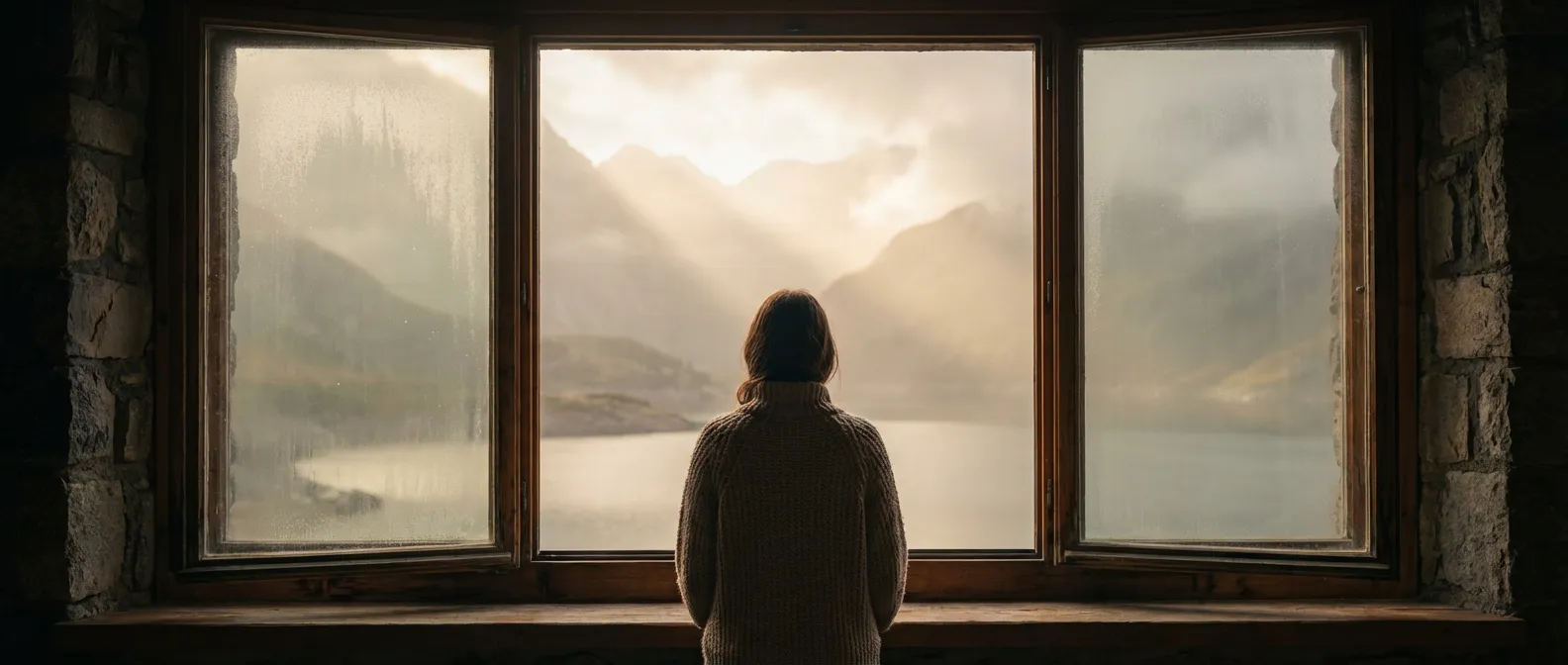 Une femme sereine en convalescence après une opération de la glande de Bartholin regardant l'horizon.