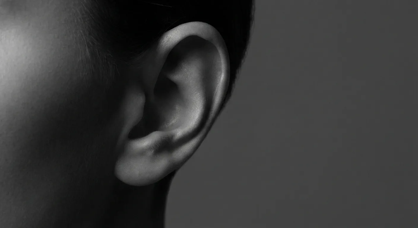 Gros plan iconique d'une oreille saine, symbole de la chirurgie du tympan